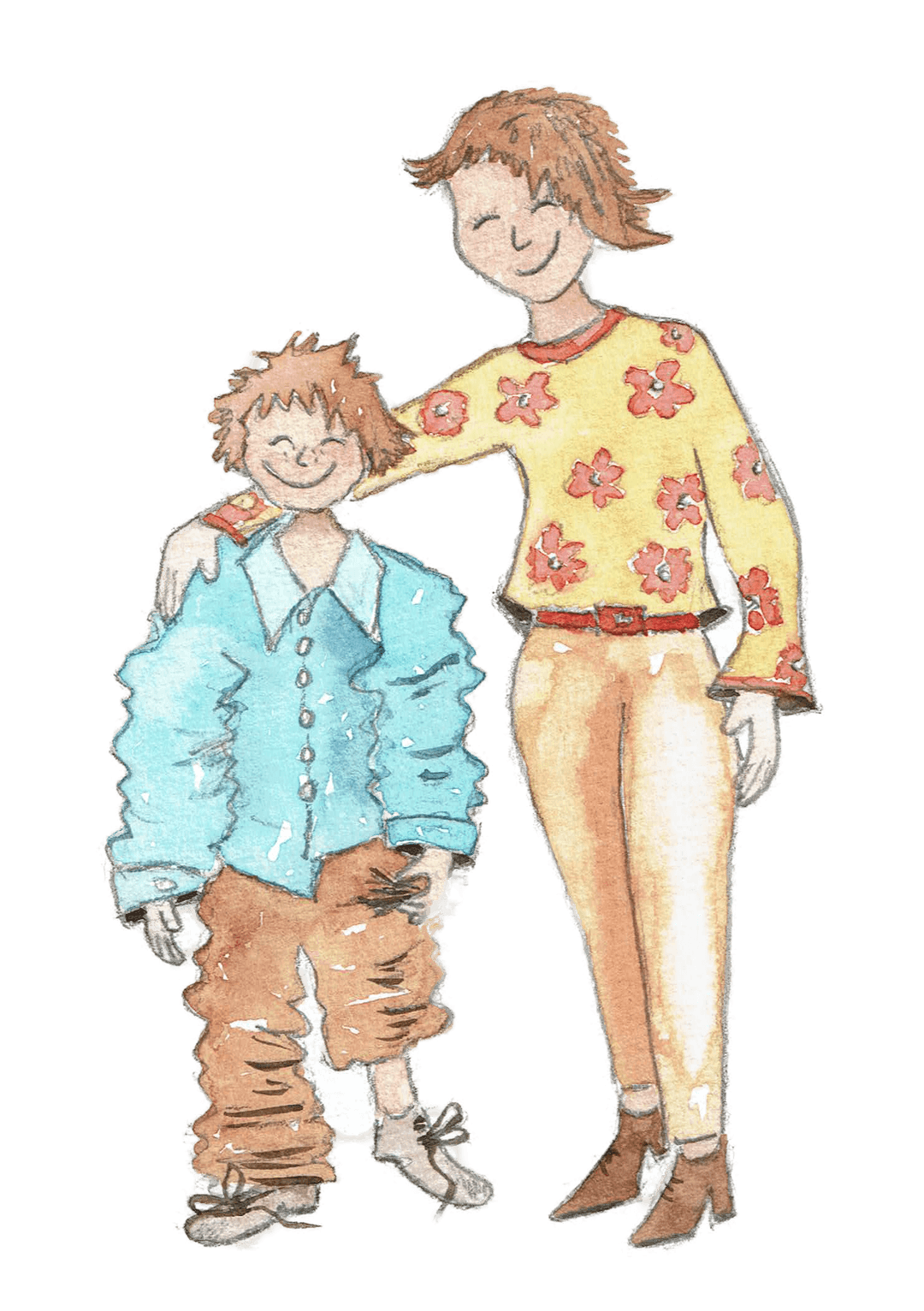 Aquarel illustratie van moeder en zoon